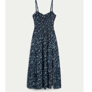 Hollister Dress. Sz XXL, Floral Blue, Crisscross Back Smocked Waist, Full Skirt